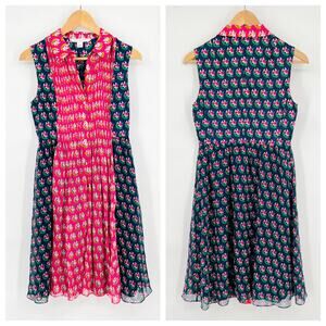 Diane Von Furstenberg Silk Sleeveless Pink Blue Colorful Floral Dress Women's 2